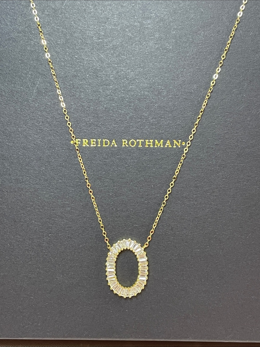 Freida Rothman Vault Sterling Silver Oval AAA CZ Stone Pendant Necklace 18"